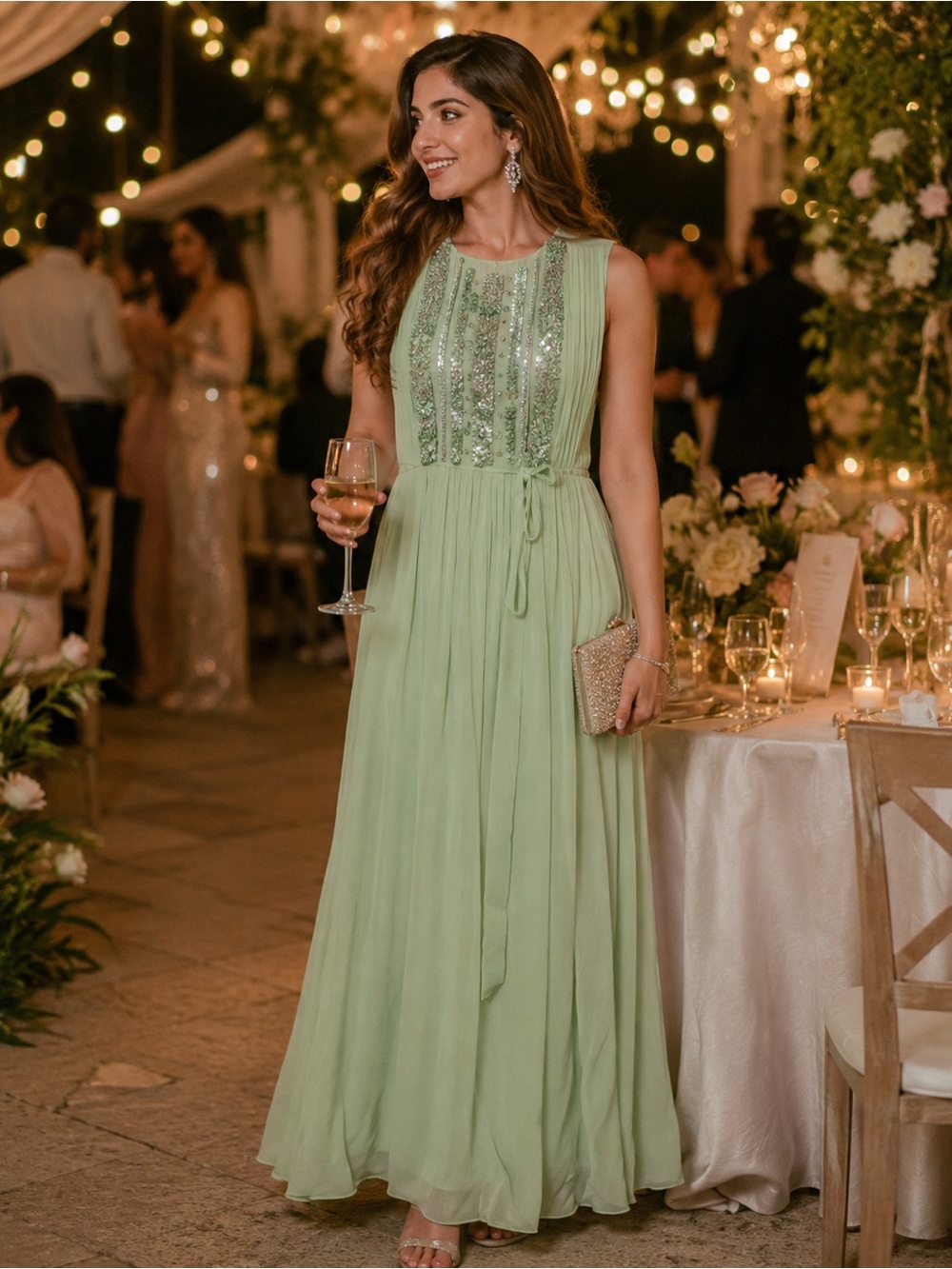 Label Ritu Kumar Mint Green Embellished Maxi Dress NWT – Size 2